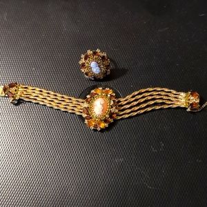 Hobe cameo gold tone bracelet and ring